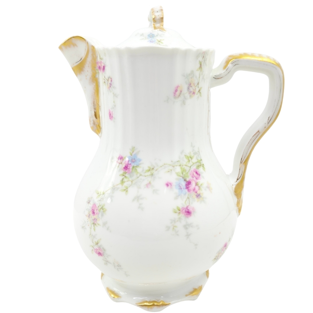 c. 1900 Antique Theodore Haviland Limoges Floral & Gold Ranson Coffee Pot